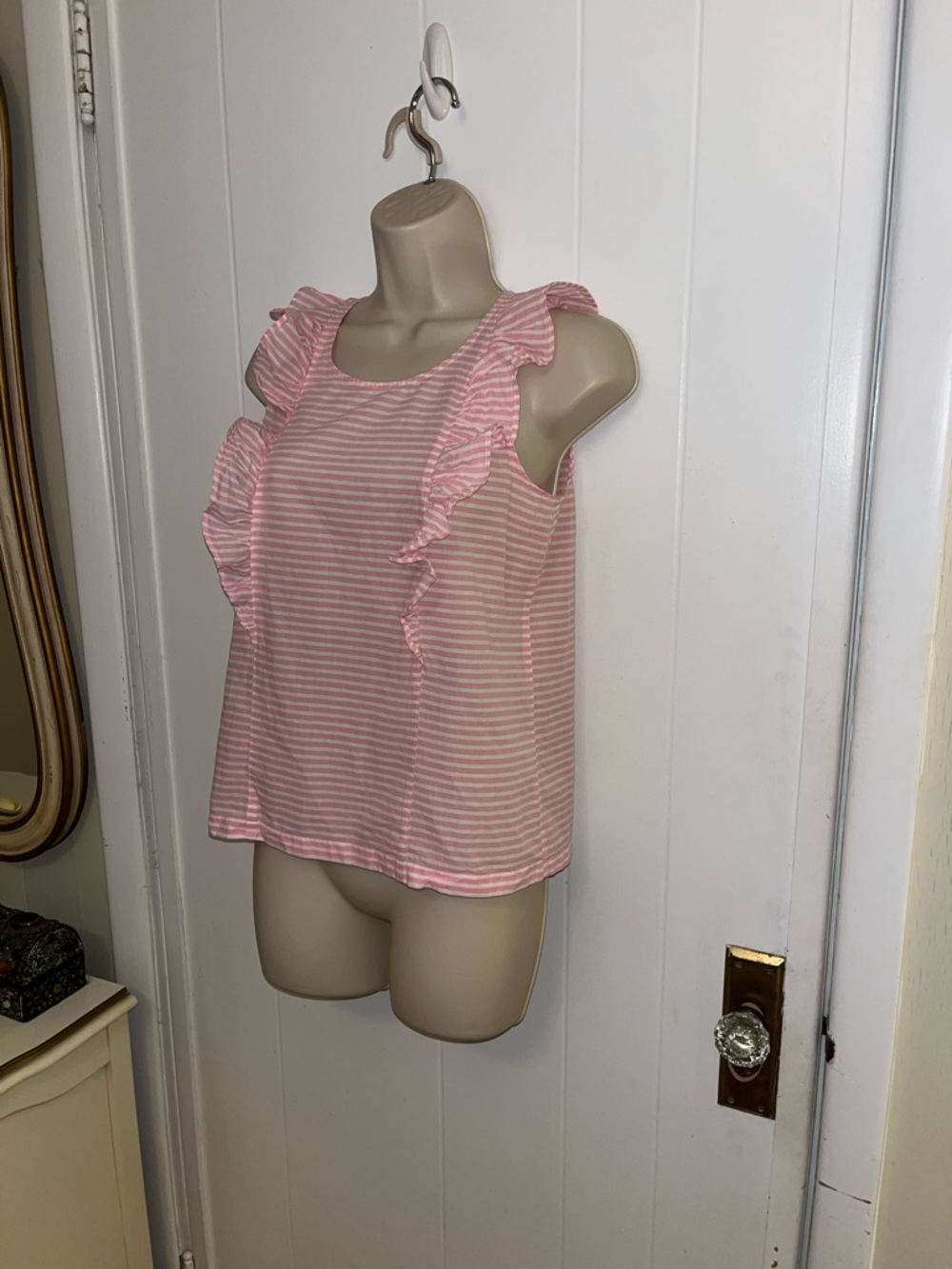 J.Crew| Pink Striped Ruffle Sleeve Top!